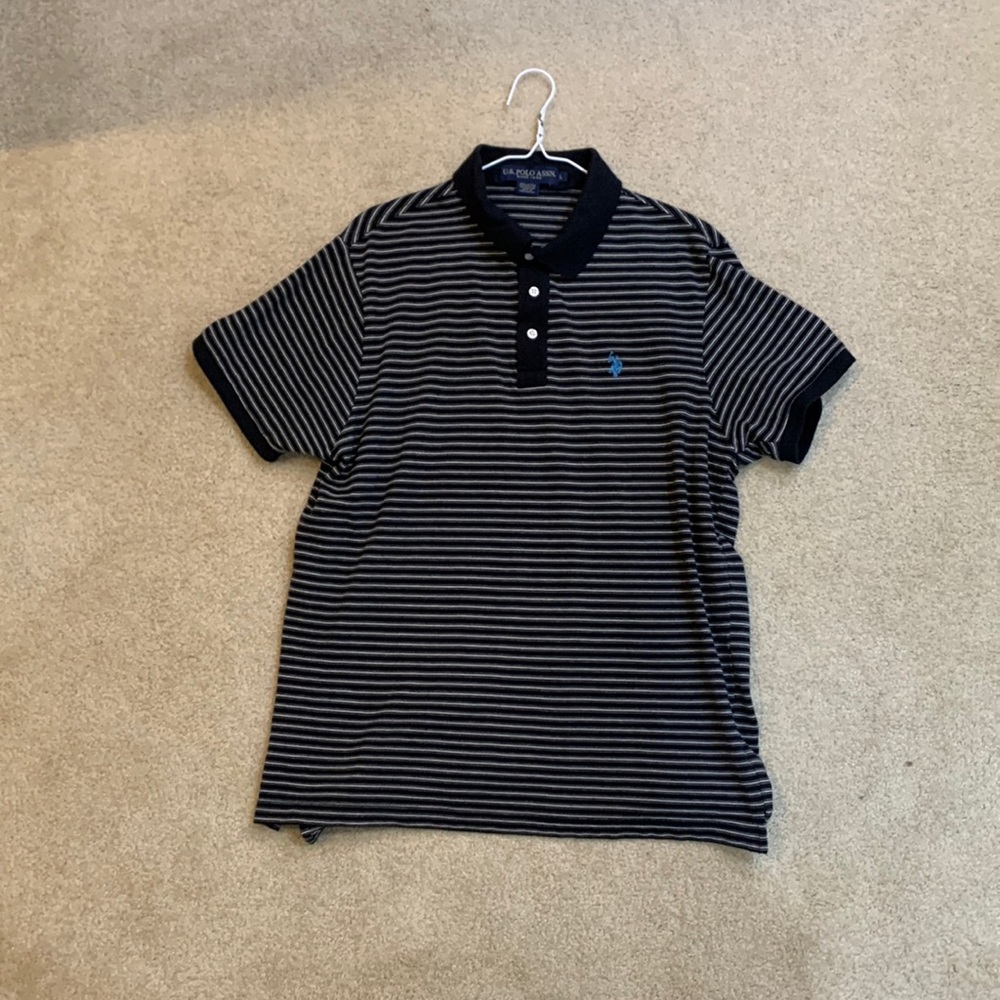 Mens large black and white striped U.S polo assn polo